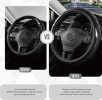 Leather Steering Wheel Cover – Black & Black, Universal Fit 14.5-15 Inch, Microfiber Leather, Anti-Slip & Breathable Design for Men and Women