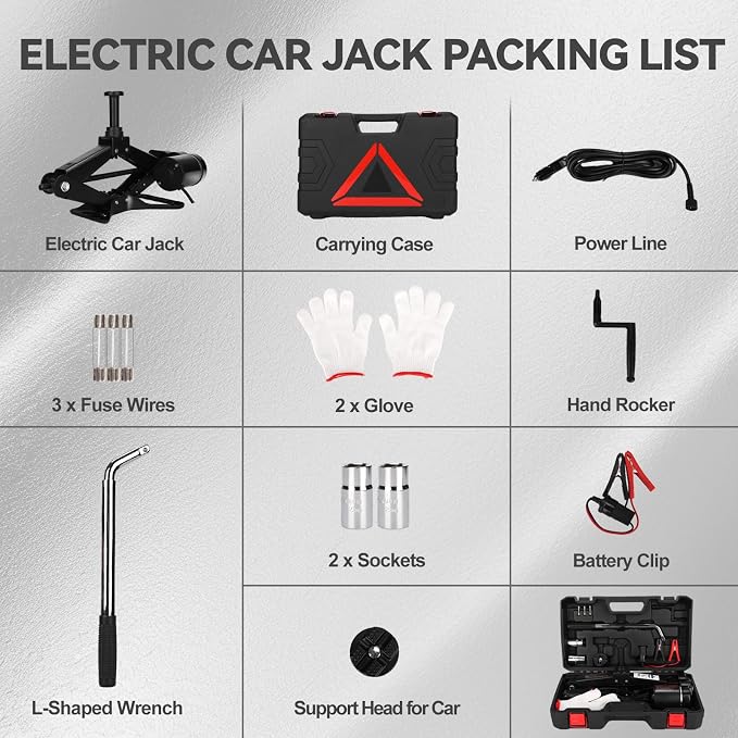 Electric Scissor Car Jack Kit 3 Ton 12V Portable Auto Car Lift with 17.7 Inch Range for SUV Sedan Floor Jack for Tire Change Roadside Emergency