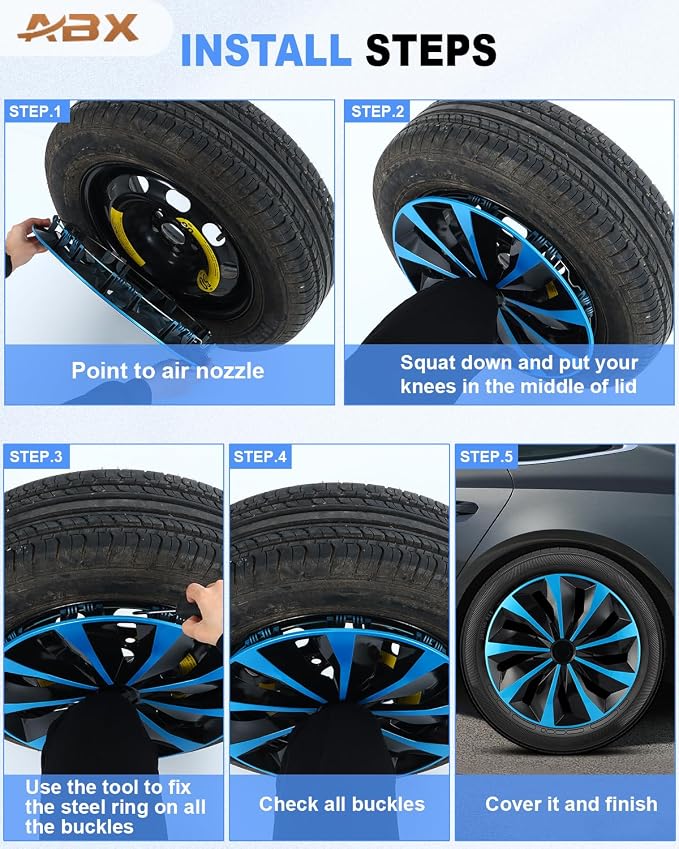 Hubcaps,15 inch hubcaps Set of 4, Wheel Rim Cover ABS Material, Snap On Car Truck SUV Replacement, for Toyota Camry Nissan Mazda etc, Black & Blue
