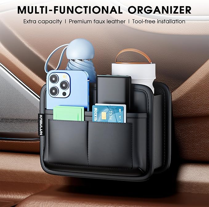 Car Door Organizer & Cup Holder, Multifunctional Car Storage Box, Trash Can, Large Capacity Storage Bag, Foldable Side Storage Pouch, Interior Accessory for Sedan SUV Truck (Multi-Pocket Pro)