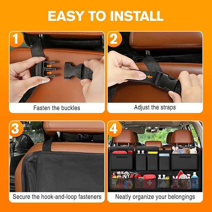 Trunk Organizer for SUV, Car Organizer with 10 Pockets Large Capacity & 3 Adjustable Straps for Easy Installation, Hanging Car Storage Universal Fit for Sedans, SUVs, MPVs, Trucks, 43.3 x 18.9in
