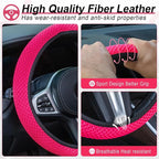 Elastic Stretch Steering Wheel Cover, Universal Interior Accessories Steering Wheel Cover for Women & Men, Breathable Microfiber Ice Silk, Anti-Slip, Odorless, Easy Carry(Rose Red)