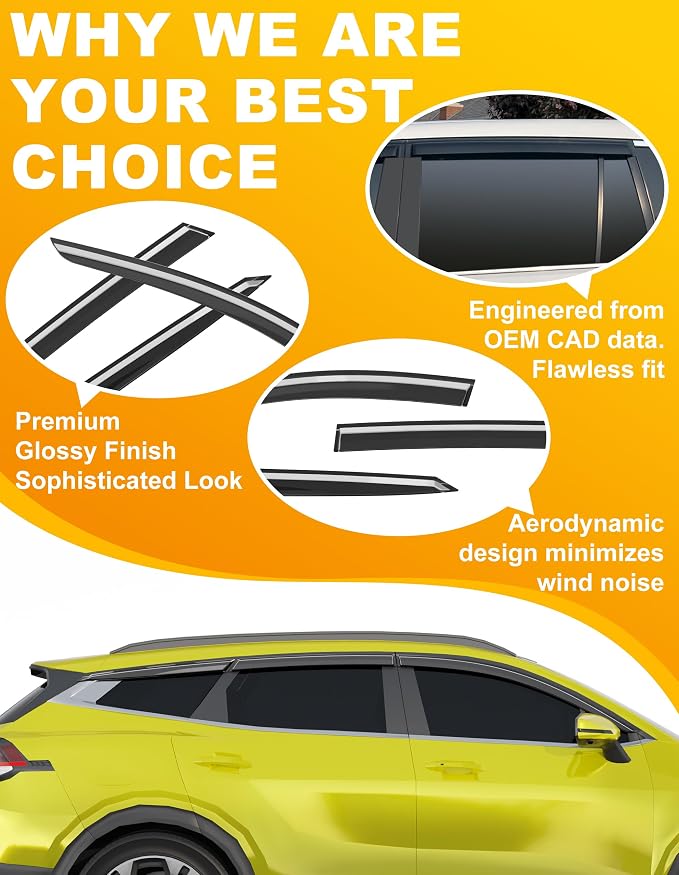 6-pcs Low-Profile Window Rain Guard for Kia Sportage 2023-2026 Rain Guards Side Window Visors Extra-Thick Vent Visor Window Deflectors Tape-on Vent Shades Car Accessories