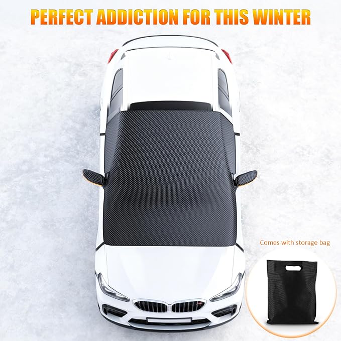 Car Windshield Snow Ice Cover with Side Mirror Covers, Oxford Fabric Windshield Snow Ice Cover with Magnetic Edges Used for Snow Protection, Rain and Sun, Fits for Most Cars, SUV(102"x45")