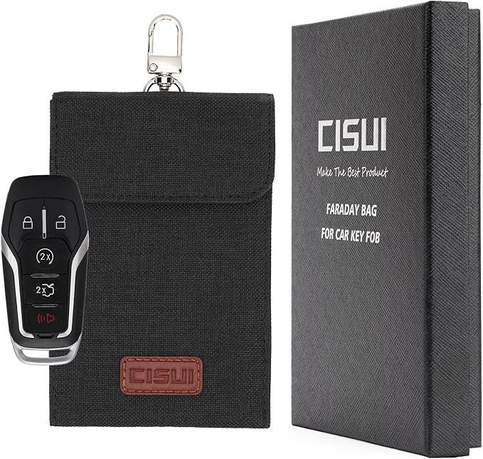 Faraday Bag for Car Keys, 4-Layer Key Fob Signal Blocker Pouch(Black) | 2026 upgraded RFID guard shielding case for keyless entry anti-theft. Durable Oxford fabric with secure hook for all fobs