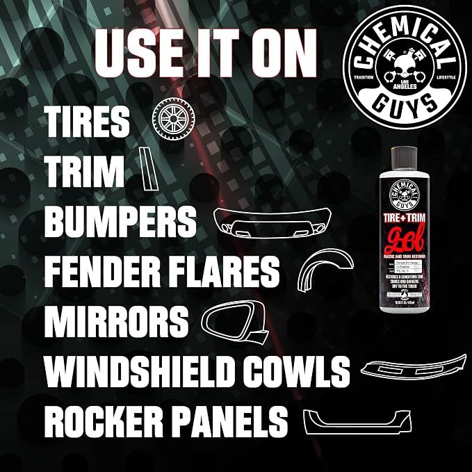 Tire And Trim Gel For Plastic And Rubber, Restores Faded Tires, Trim, And Bumpers, Enhances Shine And Protection, Safe For Cars, Trucks, SUVs, Motorcycles, RVs & More, 16 Fl Oz