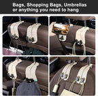 CoBak Purse Hook for Car - Universal Premium Stitched Leather and Aluminum-Magnesium Alloy Double Car Seat Back Storage Hook for Purses, Handbags, Bags (2 Pack),Beige