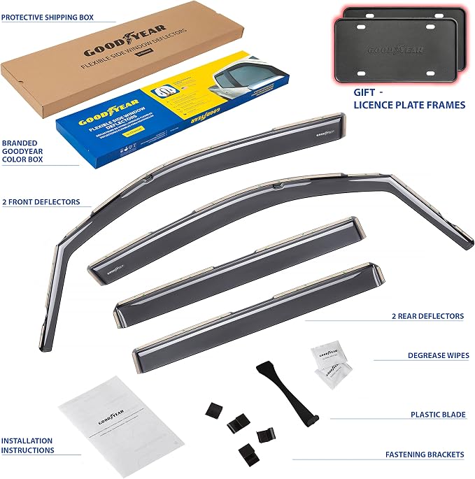 Goodyear Shatterproof in-Channel Window Deflectors for Honda Pilot 2016-2022/Honda Passport 2019-2025, Rain Guards, Window Visors for Cars, Vent Deflector, Car Accessories, 4 pcs - GY008168