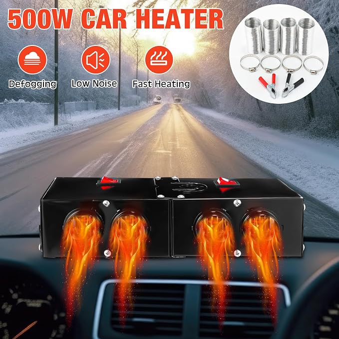 500w Car Heater 12 Volt Camping Heaters Windshield Heater Kit Window Defogger Defroster for Winter Automobile Windscreen Car Camper (12v)