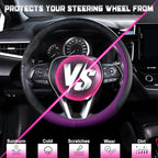 Steering Wheel Cover for 14.5-15 inch Wheels, Breathable PU Leather with Perforated Sides, Anti-Slip Grip, Universal Fit for Cars & SUVs, Black and Dawn Purple