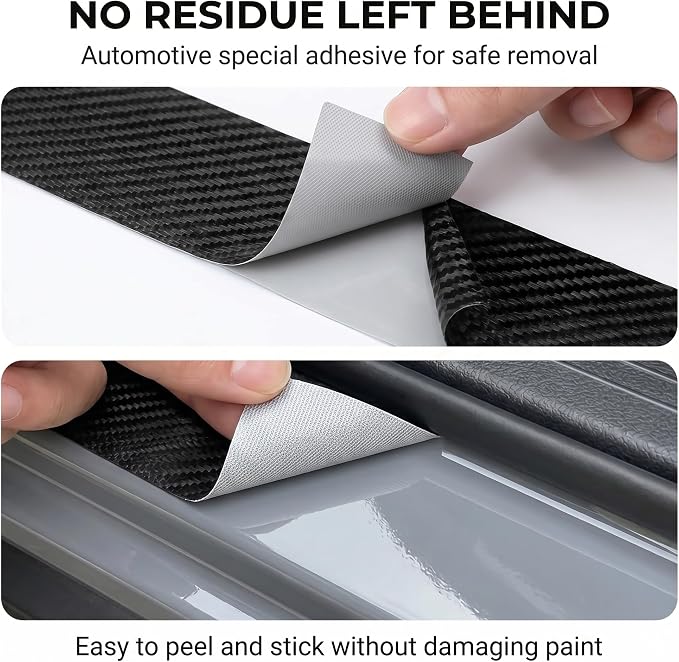 4 PCS Car Door Sill Protectors, Carbon Fiber Anti-Scratch Waterproof Threshold Guard Stickers, Front Rear Entry Scuff Protective Cover, Universal for Most Cars SUVs Trucks (Black)