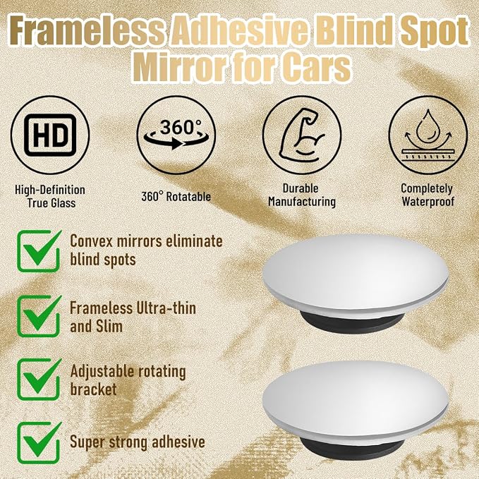4PCS Car Blind Spot Mirror, Wide Angle HD Glass Round Convex Frameless Side Blindspot Mirror with Adjustable Stick, Auto Exterior Rear View Accessories for Wide Angle, Universal Fit