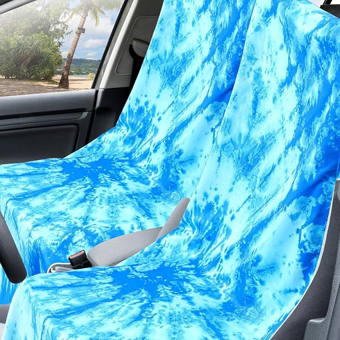 Car Seat Towel Covers with Storage Bag, 63 x 32 Inch Universal Non Slip Waterproof Sweat Protector for Car Truck, Gym Swimming Running, Machine Washable(1 Pack,Blue Tie Dye)