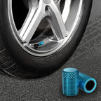 Tire Valve Stem Caps, Cyan, 4 pcs/Pack | Anodized Aluminum Tire Valve Cap Set, Corrosion Resistant, Universal Stem Covers for Cars Trucks Motorcycles SUVs and Bikes
