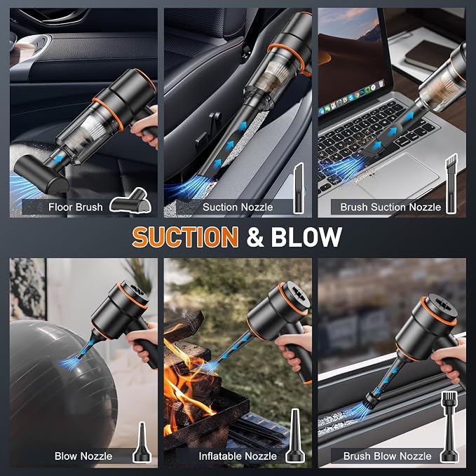 Handheld Car Vacuum Cleaner, 11000PA Vacuum Cleaner & Air Duster, 120W High Power Vacuum Portable Cordless, Hand Held Vacuum Rechargeable with Multi-Nozzles & LED Light for Home, Car, Office