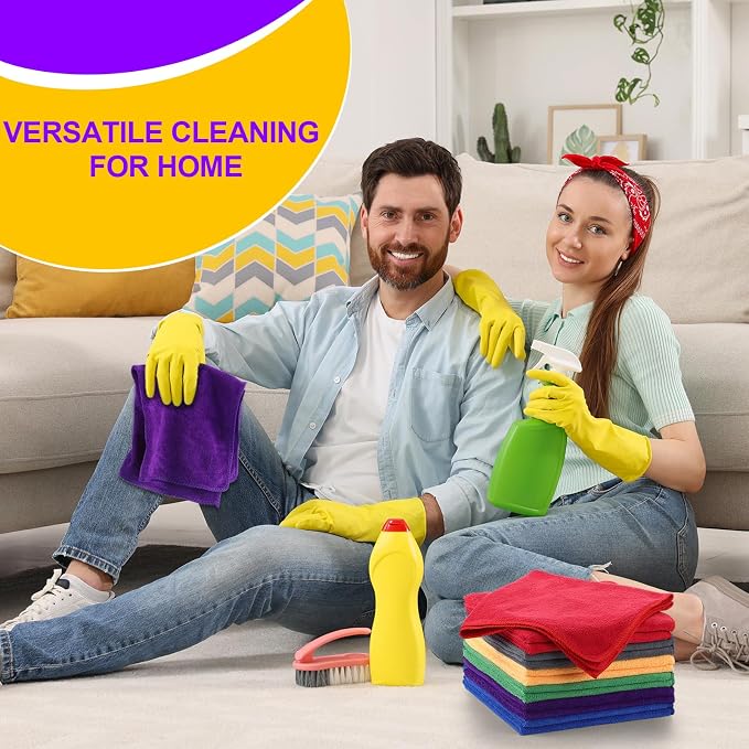60 Pcs Microfiber Cleaning Cloths for Cars 16 x 16 Inch Ultra Absorbent Car Towels Drying Reusable Cleaning Supplies House Kitchen Window Microfiber Towel (6 Color)