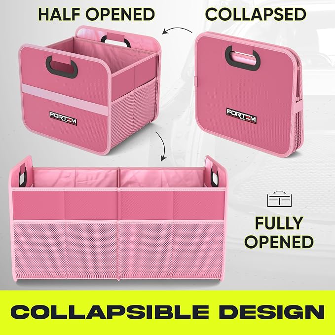 Car Trunk Organizer, Collapsible Two Compartment Organizer, Foldable SUV & Truck Storage for Car Accessories for Women Men, Non Slip Bottom, Sturdy Side Walls, Strong Handles, 45L