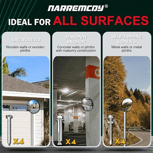 2 Pcs 12” Acrylic Convex Mirror - Adjustable Wide Angle View Security Traffic Mirror Indoor Outdoor, Wall Mounting Corner Blind Spot for Garage Warehouse, School, Store Safety and Office