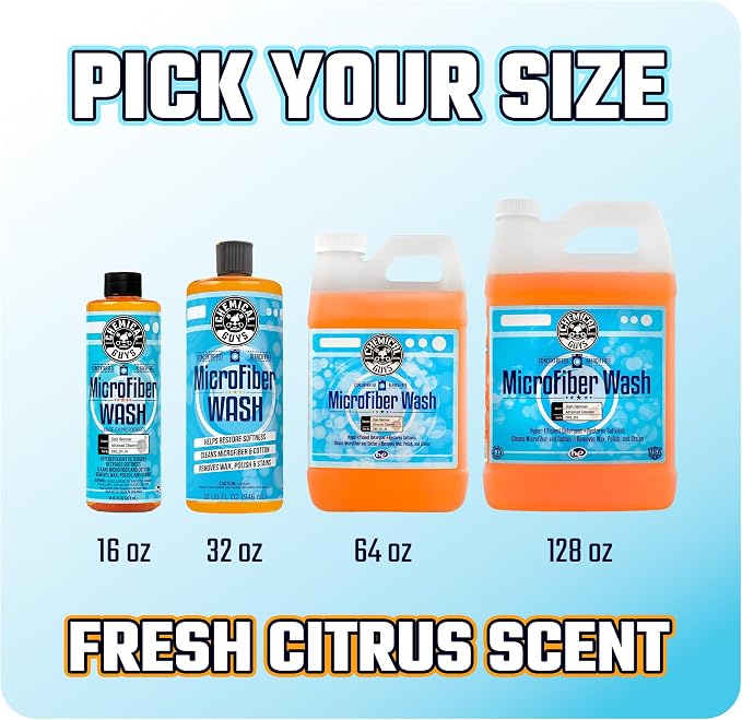 Microfiber Wash Detergent, Concentrated, Fresh Citrus, 32 oz | Microfiber-safe concentrate for towels, mitts, and pads; lifts dirt, grease, and wax, restores softness, no softener needed