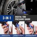 12PCS Digital Tire Pressure Gauge with Inflator, 250 PSI, Heavy Duty Air Compressor Attachments with Storage Bag, Tire Gauge with Brass Air Chuck and Rubber Hose for Vehicles and Inflatables