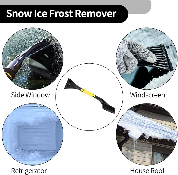 1pc 60x11cm Universal Car Ice Scraper Brush with Broom - SUV Snow Frost Remover for Car Truck RV Windscreen Side Window Anti Crash - Plastic Yellow Snow Shoveling Defrost Clearing