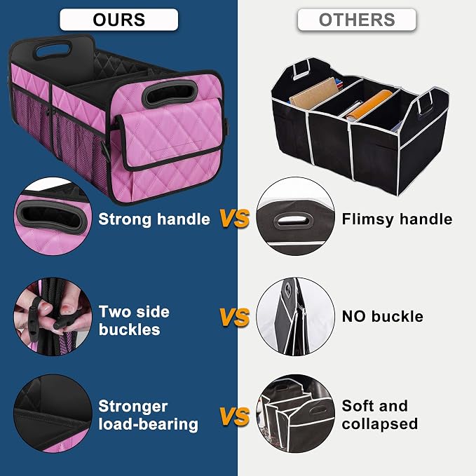 Car Trunk Organizer for SUV, Car Organizers and Storage with Reinforced Handles, Car Accessories for Women/Men 70L Waterproof Polyester Trunk Organizer(Large, Pink)