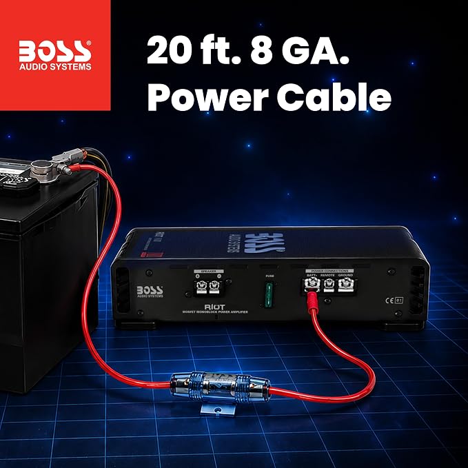 R1100MK Monoblock Car Amplifier and 8 Gauge Wiring Kit - 1100 High Output, High Low Level Inputs, Low Pass Crossover
