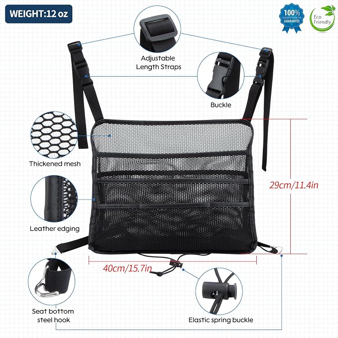 Car Seat Back Organizer - Large Capacity Storage for Purses, Handbags & Kids' Items - Black