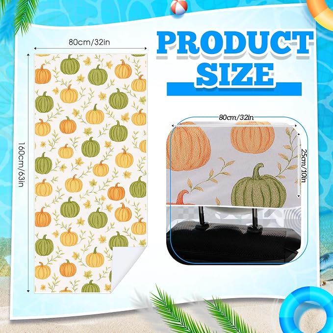2 Pack Car Seat Towel Covers with Storage Bag, 63 x 32 Inch Universal Non Slip Waterproof Sweat Protector for Car Truck, Gym Swimming Running, Machine Washable (Yellow Pumpkin,Green Pumpkin)
