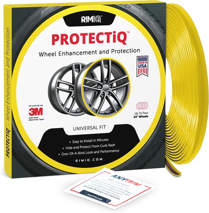 PROTECTiQ Universal Wheel Protection - Trim Easy to Apply with Automotive 3M Tape. 6 Colors - Fits Up to 24" Rims - Including Tesla - Yellow