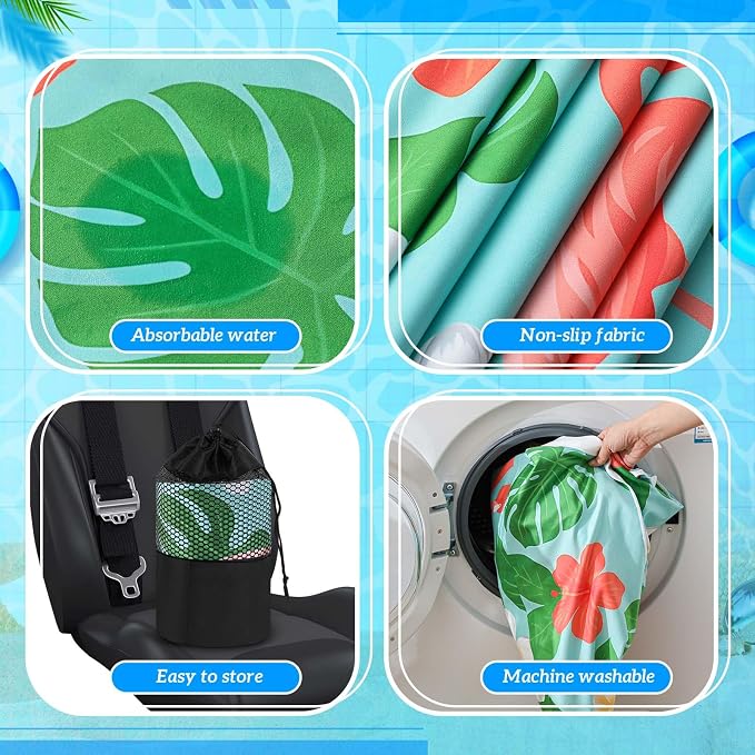 Car Seat Towel Covers with Storage Bag, 63 x 32 Inch Universal Non Slip Waterproof Sweat Protector for Car Truck, Gym Swimming Running, Machine Washable(2 Pack,Green Leaf Flamingo)