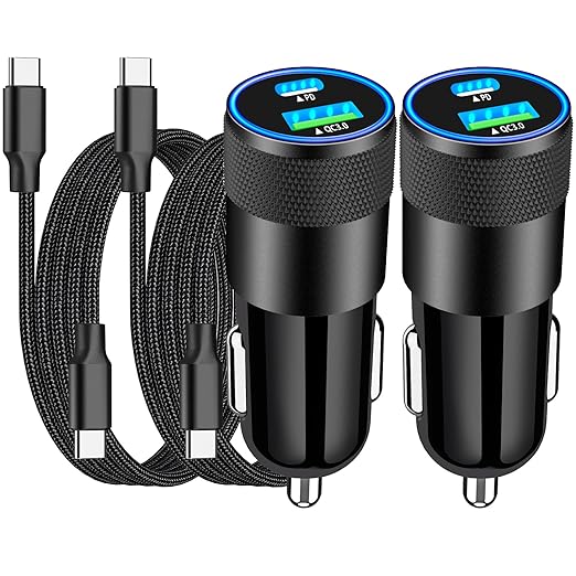 [Apple MFi Certified] iPhone 17 Car Charger Fast Charging, 2Pack 75W USB-C PD&QC Power Cigarette Lighter + Type-C Braided Cable for iPhone 17/17 Air/17 Pro/17 Pro Max/16 Pro/15/Galaxy/Pixel