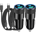 [Apple MFi Certified] iPhone 17 Car Charger Fast Charging, 2Pack 75W USB-C PD&QC Power Cigarette Lighter + Type-C Braided Cable for iPhone 17/17 Air/17 Pro/17 Pro Max/16 Pro/15/Galaxy/Pixel