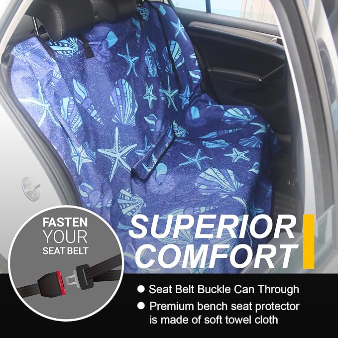 Back Seat Cover for Car Trucks Van SUV Jeep,Waterproof Rear Bench Towel Seat Covers for Dogs and Kids,Automotive Backseat Protector (Conch Shells Starfish)