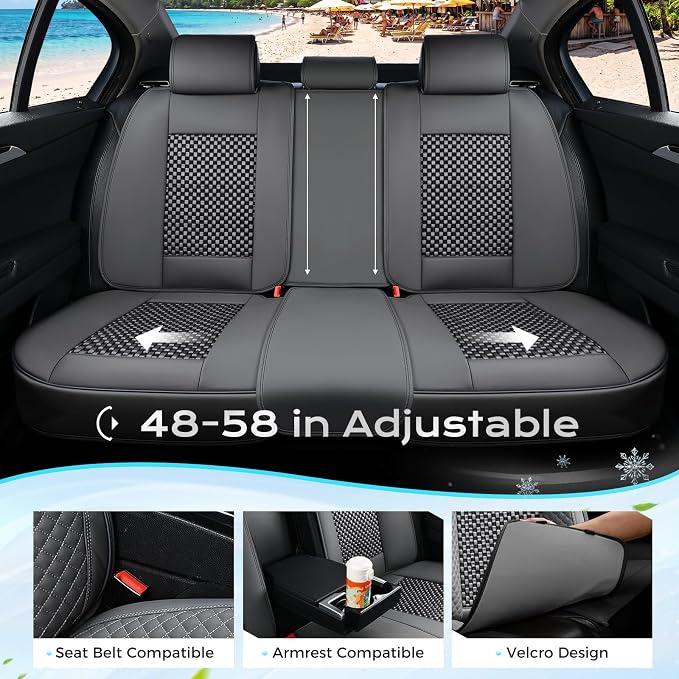 Coverado Seat Covers Full Set, 5 Seats Universal Seat Covers for Cars, Gray Car Seat Covers Front Seats Back Seat Cover, Breathable Car Seat Cushion, Leather Seat Cover Seat Protector Fit Most Cars