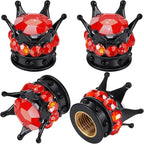 4 Pieces Crown Tire Valve Stem Caps Bling Handmade Crystal Rhinestone Universal Chrome Crown Vehicle Car Tire Caps Covers, Attractive Accessories for Car (Red and Black)