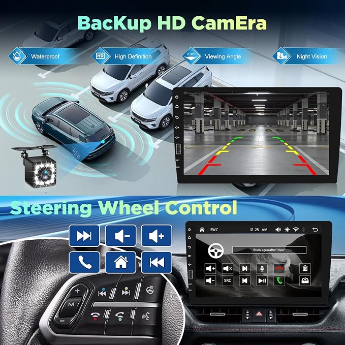 9inch Single Din Touchscreen Car Stereo Compatible with Wireless Carplay and Android Auto, Bluetooth Car Radio with Backup Camera, AM/FM/RDA Radio, Mirror Link, IPS Screen