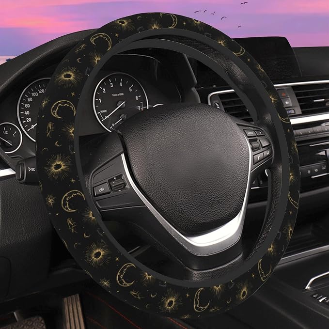 Celestial Sun Moon Star Steering Wheel Cover for Women Men Neoprene Breathable Wheel Cover Protector Anti-Slip Car Accessories Universal 15 Inch Fit for Cars Trucks Vehicles