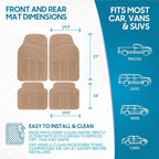 ProLiner Floor Mats for Cars Trucks SUV, 4-Piece All-Weather Car Mats with Universal Fit Design, Durable Car Floor Mat with Capture Ridges, Waterproof Rubber Floor Mat for Cars (Beige)