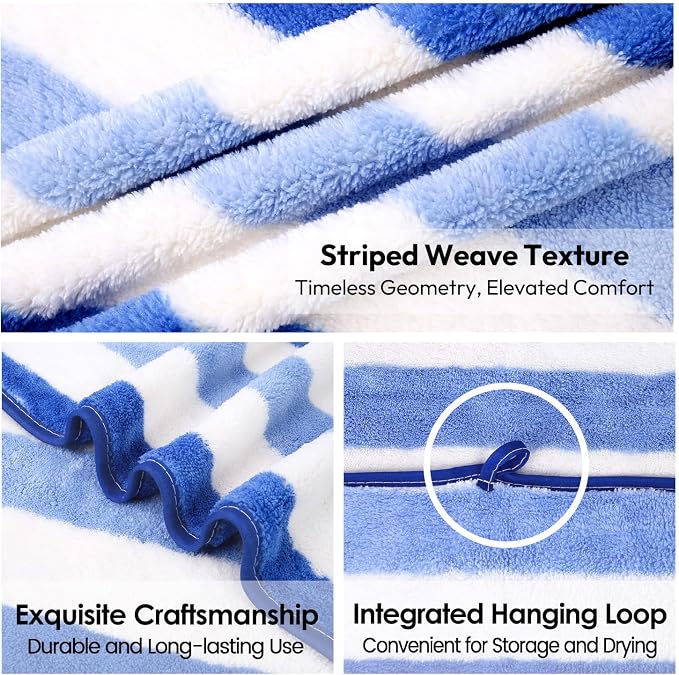 Bath Towels, Pack of 4, 30"x60", Large Microfiber Towel Set, Ultra Soft, Super Absorbent, Fast Drying, Perfect for Suana, Shower, Pool, Sport, Travel, Fitness, SPA,Yoga, Cabana Stripe Blue