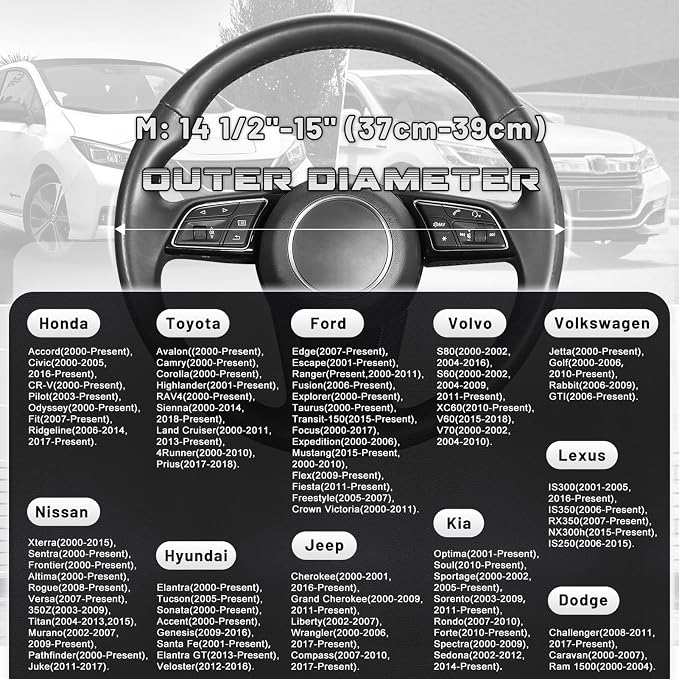 Steering Wheel Cover for Car, Standard Size 14.5-15 inch, Auto Interior Accessories, Black with Sliver Carbon Fiber Pattern