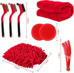 18 PCS Car Cleaning Tools Kit, Car Detailing Brush Set with Driller Attachment Set, Car Wash Kit, Car Cleaning Brushes for Cleaning Interior, Exterior, Wheels, Etc. (Red)