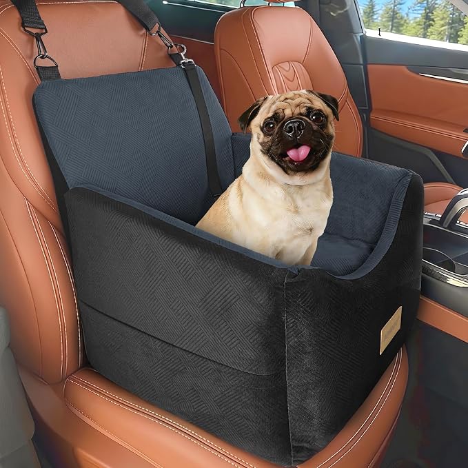 Dog Car Seats for Small Medium Dogs Under 35lbs, Dog Booster Seat with Detachable Washable Cover and Cushion, Memory Foam Pet Car Seat with Safety Belt and Storage Pockets (DG)