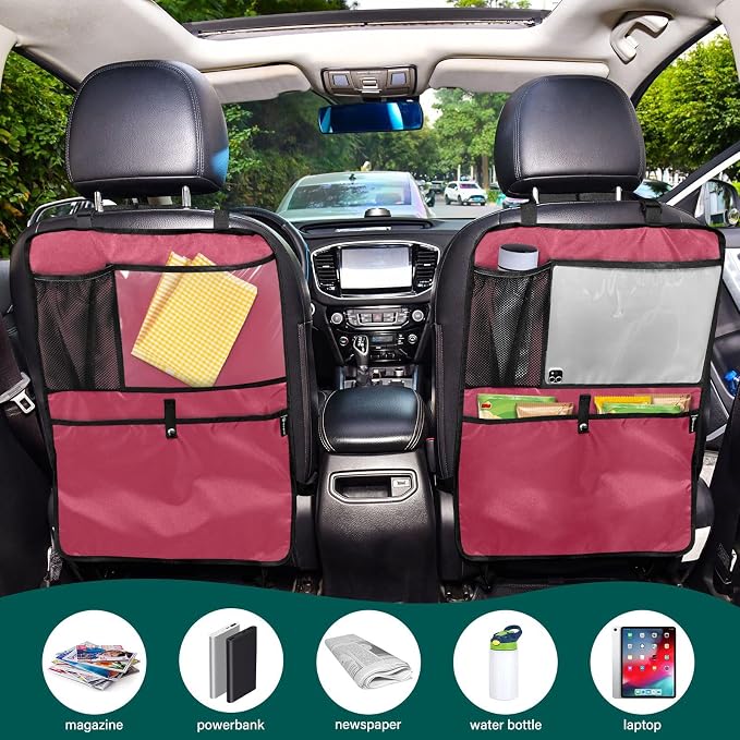 Viva Magenta Red Car Seat Organizer for Kids Backseat Kick Mat with Adjustable Strap Back Seat Protectors for Car SUV Vehicle 2 Pcs