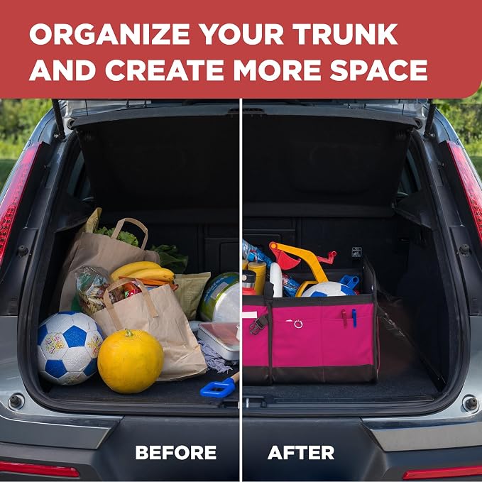 Pink Car Accessories For Women, Trunk Organizer For Car, Suv, Jeep Premium Adjustable Multi Compartments Collapsible (Large Capacity)