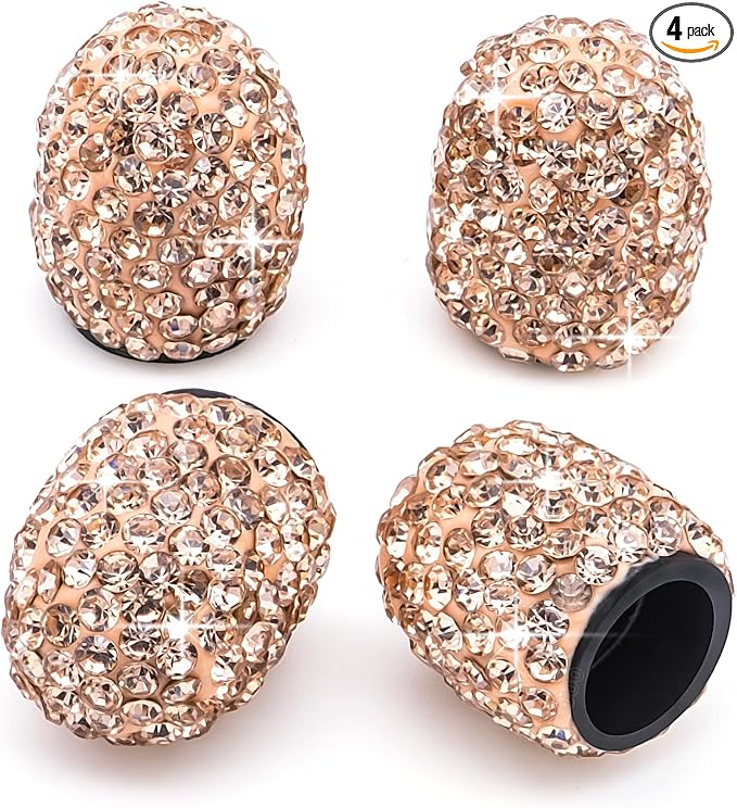 4PCS Bling Crystal Diamond Tire Stem Valve Caps, Dustproof Car Wheel Tire Valve Caps Universal Tire Valve Stem Covers for Cars, SUV, Trucks, Bikes, Motorcycles, Bicycles (Rose Gold)