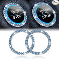 2 PCS Crystal Combinatorial Rhinestone Car Engine Start Decoration Ring, Push to Start Button Cover Sticker, Bling Car Interior Accessories for Women, Automotive Decals, Light Blue