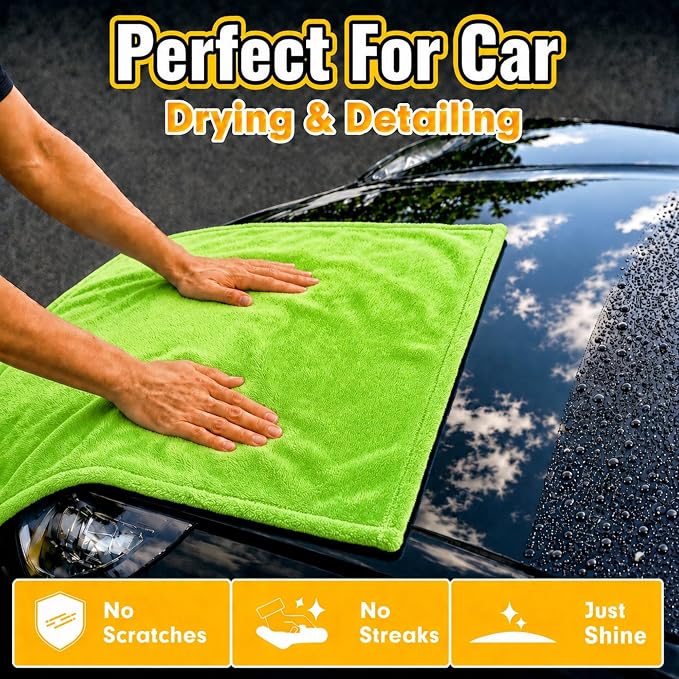 2-Pack Car Drying Towels, Large 36 x 28 Inch, 1300 GSM, Dual-Color | Twisted Loop Microfiber Towel for Cars - Absorbent Car Dry Towel and Car Wash Towel for Streak-Free, Paint-Safe Car Detailing