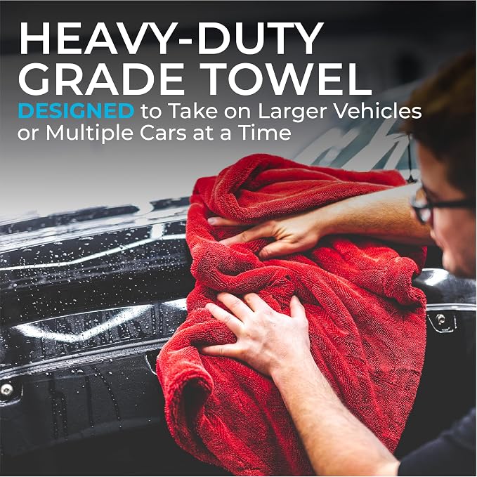 The 1500 - Heavy Duty Car Drying Towel; Perfect for Trucks, Commercial Vehicles, RVs, Boats, and More; Premium 70/30 Blend Twist Loop Design, 1500gsm, 30in x 30in, Red