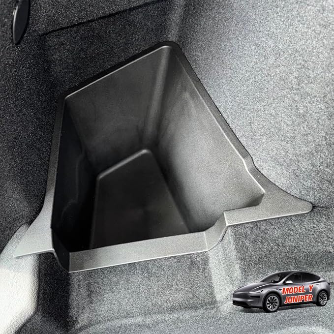 Rear Trunk Storage Bins with Lids for 2026 Tesla Model Y Juniper | Trunk Organizers Add Floor and Cargo Space, TPE Waterproof, Handle Design, Easy to Clean - 2 Pack